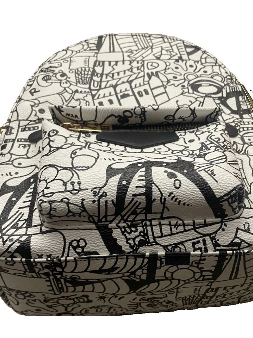 The Moon and Penny Doodle Graphic Print Mini Backpack - Black & White